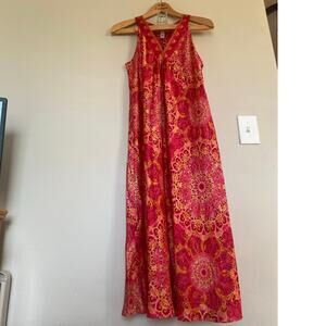 EUC Vintage Oscar De La Renta Neiman Marcus Silky Sleeveless Maxi Dress Colorful